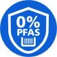 Niebieska ikona w kształcie tarczy z białym napisem \'0% PFAS\'.
