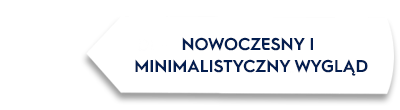 Grafika przedstawia biały prostokąt z czarną ramką, na którym widnieje tekst: \'NOWOCZESNY I MINIMALISTYCZNY WYGLĄD\'.
