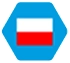 Ikona w kształcie sześciokąta z flagą Polski w środku, składającą się z białego i czerwonego poziomego pasa.
