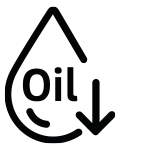 Czarna ikona przedstawiająca kroplę z napisem \'oil\' i strzałką skierowaną w dół.