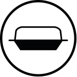 Czarny symbol przedstawiający naczynie do pieczenia w okręgu.