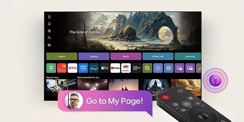 LG OLED55C6ELB My Page OLED TV, telewizor od frontu na jasnym tle