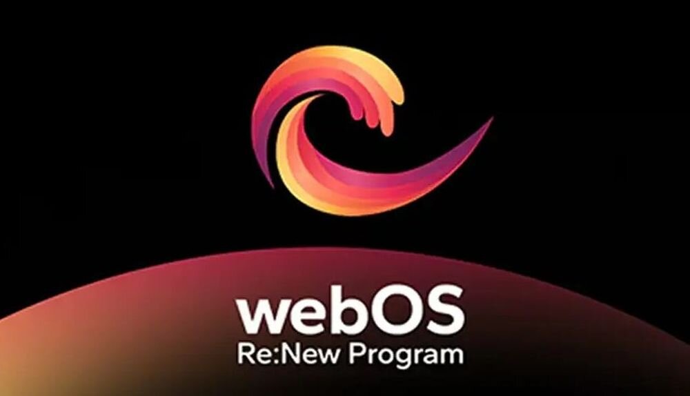LG OLED77C6ELB webOS Re New aktualizacje system OLED, logo webos na ciemnym tle