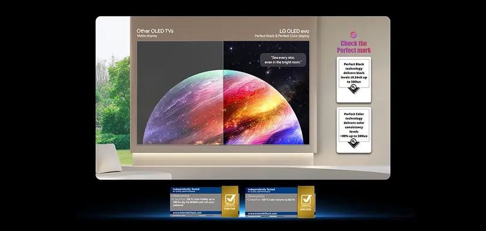 LG OLED77C6ELB Perfect Black Perfect Color UL OLED kontrast, telewiozr zawieszony na ścianie w pomieszczeniu