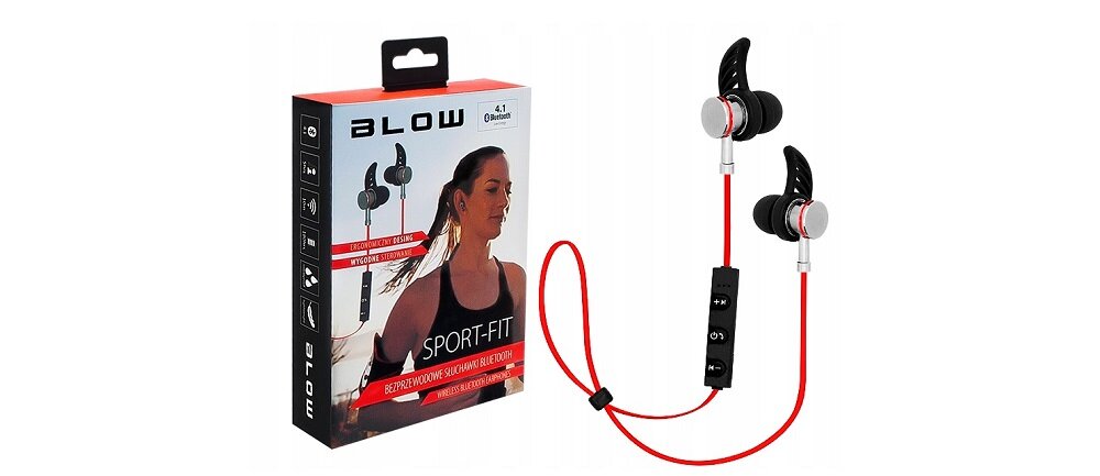 Słuchawki dokanałowe BLOW Sport Fit Czerwono-czarny widok opakowanie