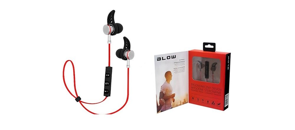 Słuchawki dokanałowe BLOW Sport Fit Czerwono-czarny widok opakowanie otwarte