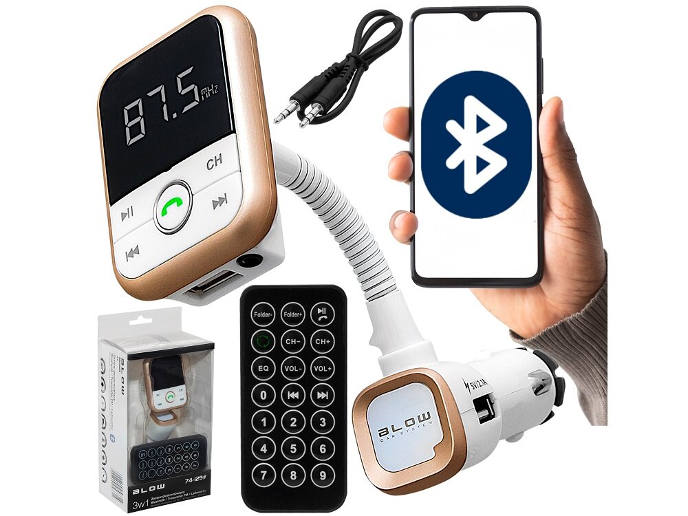 Transmiter FM BLOW Bluetooth 74-129 Brak opóźnień bark szumów komfort użytkowania USB typu A microSD AUX pilot