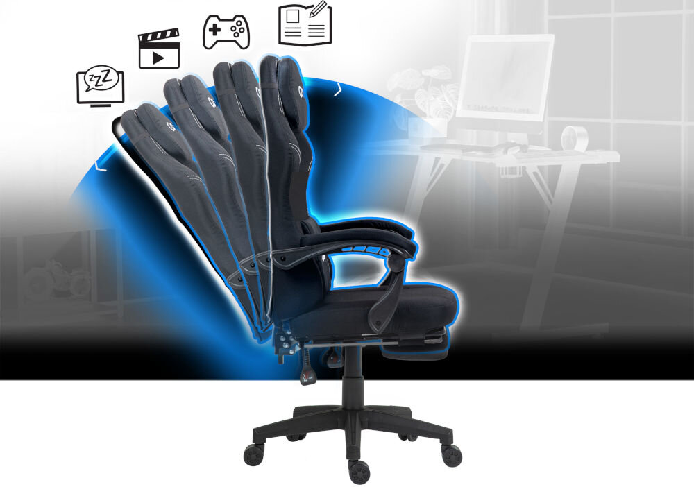 Fotel COBRA Player 5.0 CRF53BK czarny + podnóżek podłokietniki poruszające się jednocześnie z oparciem kąt odchylenia oparcia od 90° do 135° Możliwość łatwego rozłożenia podnóżka i odchylenia oparcia