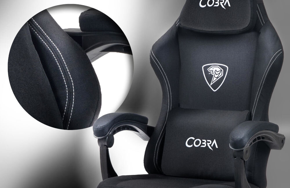 Fotel COBRA Player 5.0 CRF53BK czarny + podnóżek pianka o dużej gęstości oddychające materiały solidna metalowa rama pięcioramienna podstawa regulacja wysokoci siedziska od 46 do 56 cm oraz pochylenia oparcia od 90° do 135°