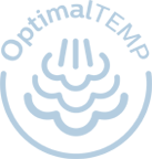 Logo z napisem \'OptimalTEMP\' i symbolem trzech falistych linii w okręgu.