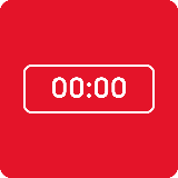 Czerwony kwadrat z białym obramowaniem i napisem \'00:00\' w środku.