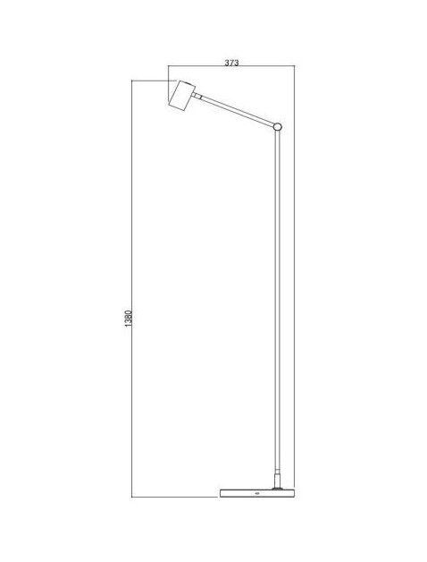 Schematyczny rysunek lampy podłogowej z wymiarami: wysokość 1380 mm i długość ramienia 373 mm.