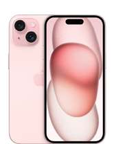 Na obrazie widoczny jest różowy smartfon z dwoma aparatami z tyłu oraz ekranem z abstrakcyjną grafiką w odcieniach różu. Na obudowie znajduje się logo w kształcie nadgryzionego jabłka.