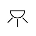 Ikona przedstawia półokrągły kształt z trzema liniami skierowanymi w dół, przypominająca symbol światła lub lampy.