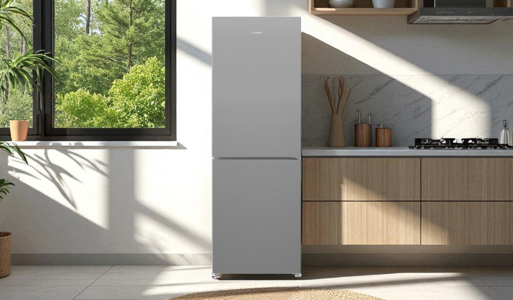 LODÓWKA INDESIT INKS1361S4E wizualizacja lifestyle kuchnia zamknieta front kolor biały cicha energooszczędna klasa E 38 dB wymiary pojemność przestrzeń wnętrze