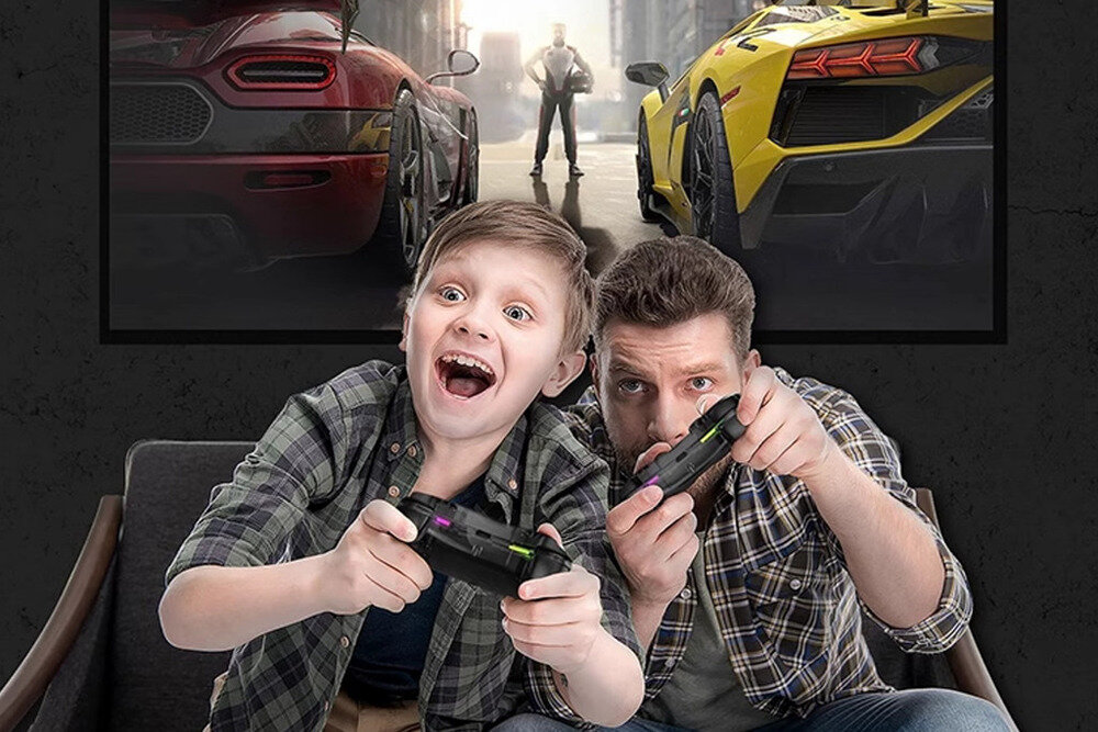 MARVO GT-88 Ghost 40 joystickowi 3D 500 000 kliknięć - kontroler w rękach dziecka i mężczyzny