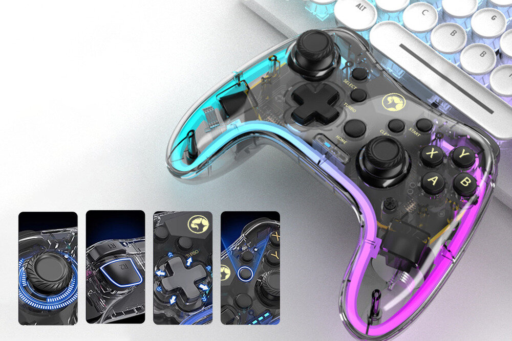 MARVO GT-88 Ghost 40 Podświetlenie RGB dostosować efekty świetlne stanowisko gamingowe - kontroler obok klawiatury, zblizenie na klawisze
