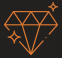 Ikona przedstawia pomarańczowy diament z dwoma błyszczącymi gwiazdkami na czarnym tle.