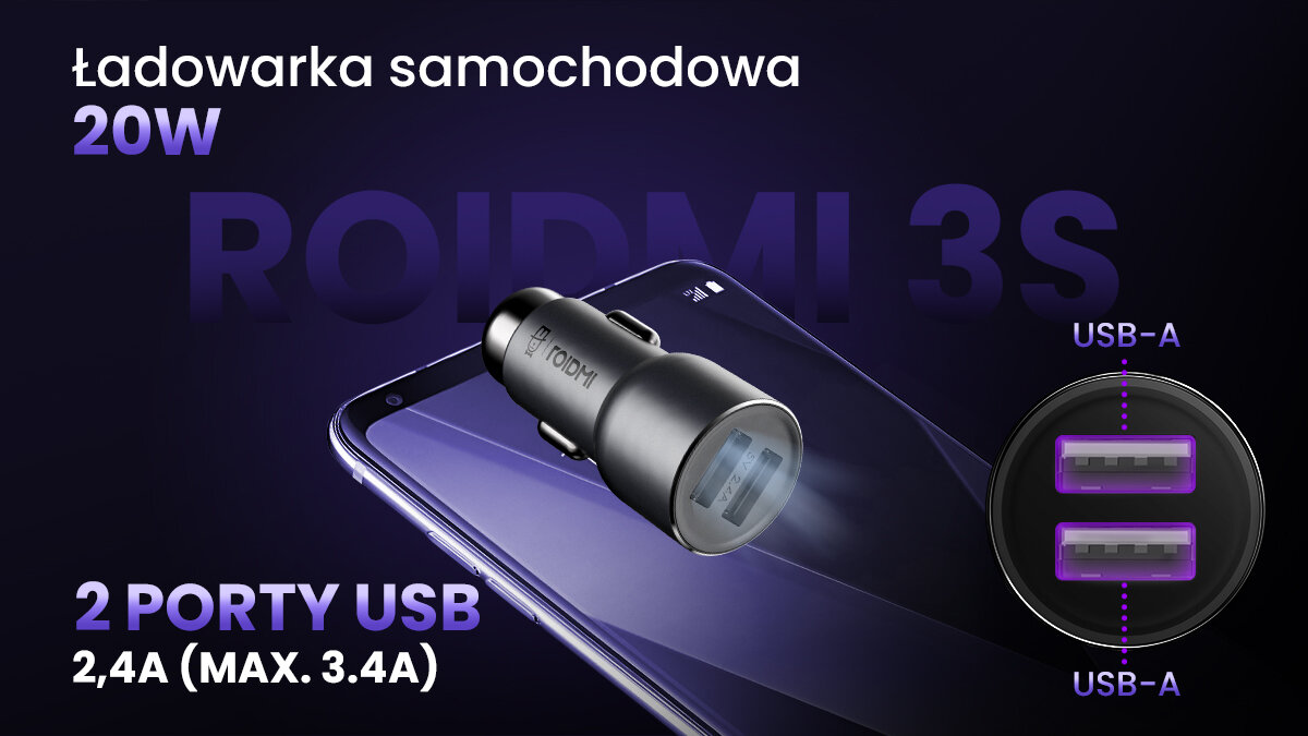 Transmiter FM 2w1 ładowarka XIAOMI Mojietu Roidmi 3S nadajnik słuchanie muzyki ładowanie transmiter