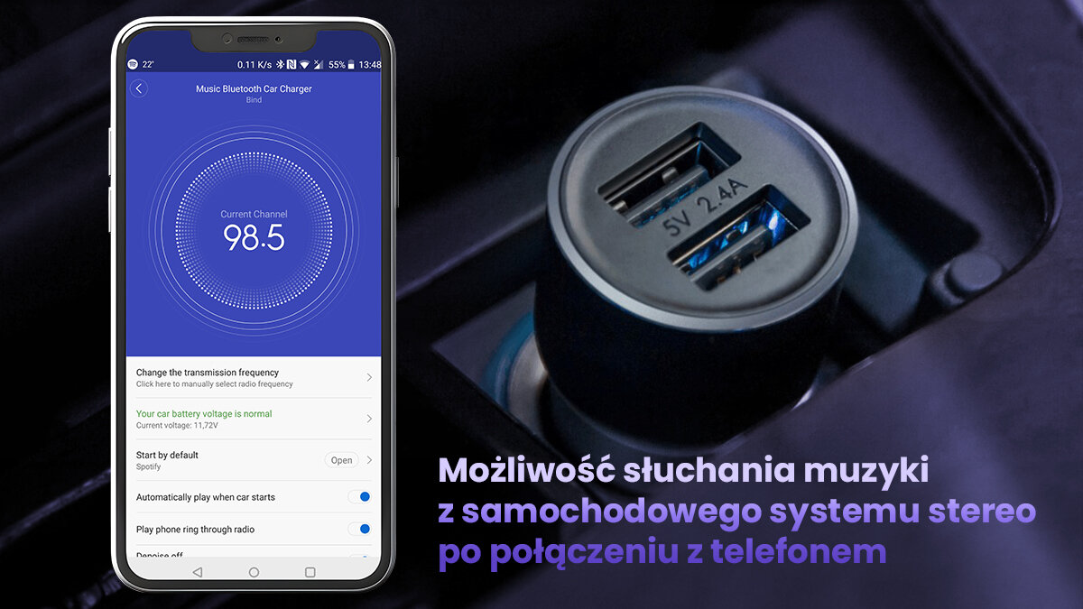 Transmiter FM 2w1 ładowarka XIAOMI Mojietu Roidmi 3S częstotliwość bezprzewodowy transfer