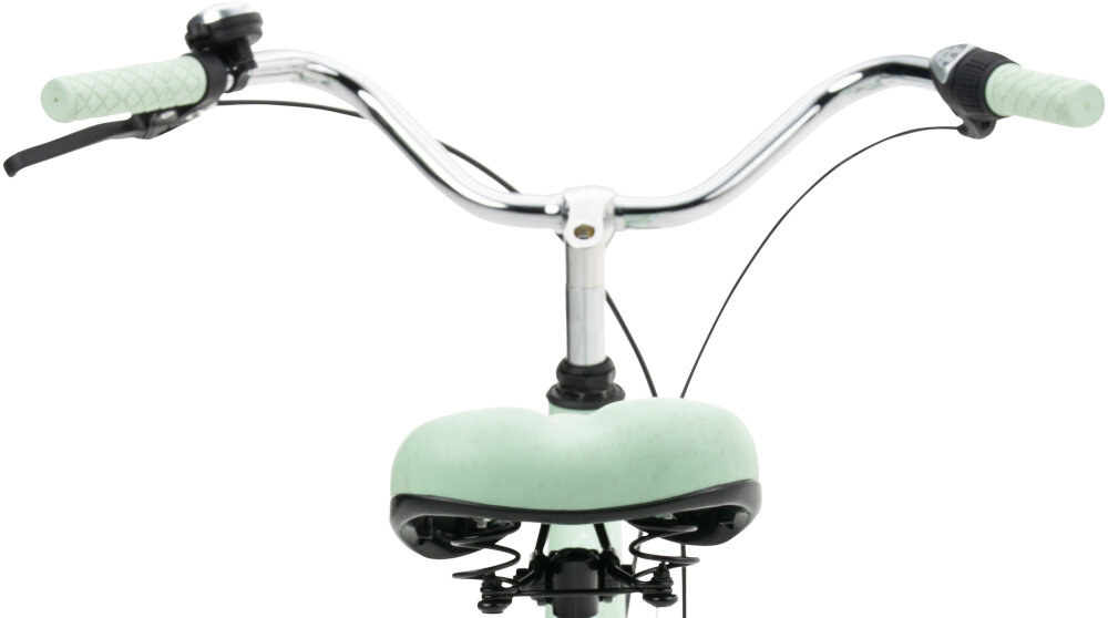 Rower miejski INDIANA Moena A3B 28 cali damski Pistacjowy zbliżenie na kierownicę kierownica widoczna od przodu kierownica DAWSTAR o szerokości 620 mm wspiera pewne prowadzenie ułatwia wykonywanie manewrów stabilniejszy chwyt
