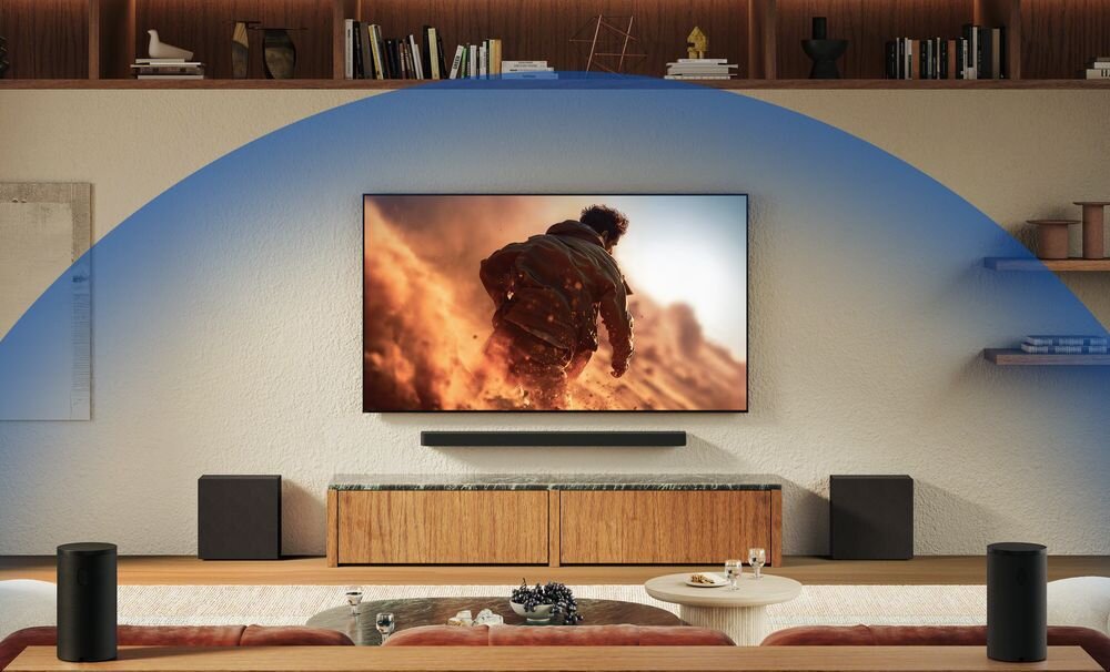 SONY SA-RS9 360 Spatial Sound Mapping współpraca z soundbarem Sony kino domowe, głośniki rozstawione w pomieszczeniu