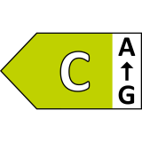 Etykieta energetyczna z klasą efektywności C na zielonym tle. Po prawej stronie widoczne są litery od A do G z zaznaczeniem strzałką w górę przy literze C.