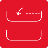 Czerwona ikona z białym symbolem dwóch poziomych prostokątów, z których górny ma strzałkę skierowaną w dół.