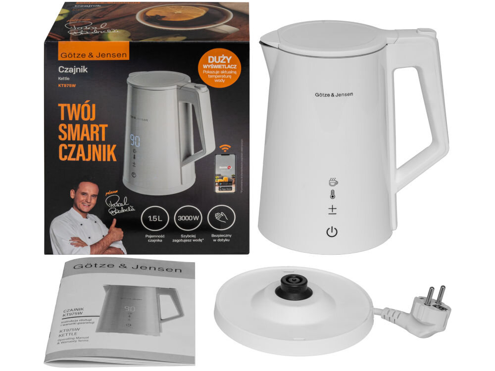 Czajnik GÖTZE&JENSEN KT975W by Setti+ elementy zestawu czajnik instrukcja podstawa opakowanie