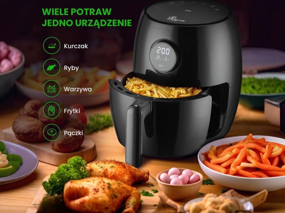 Frytkownica beztłuszczowa EXTRALINK SJ-200 Air Fryer pojemność 3 litry, szeroki zakres temperatur, smażenie, pieczenie, grillowanie, wszechstronne zastosowanie