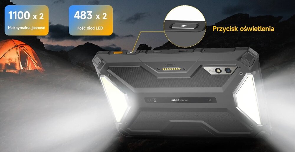 Tablet ULEFONE Armor Pad 3 Pro LED 1100 lumenów latarka reflektor