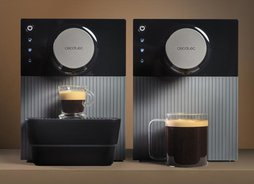 Ekspres CECOTEC Cremmaet Cube zbiornik woda pojemność pojemnik ziarna Mobilne wymiary waga  łatwo dopasować do kuchni regulacja wysokości szklanki