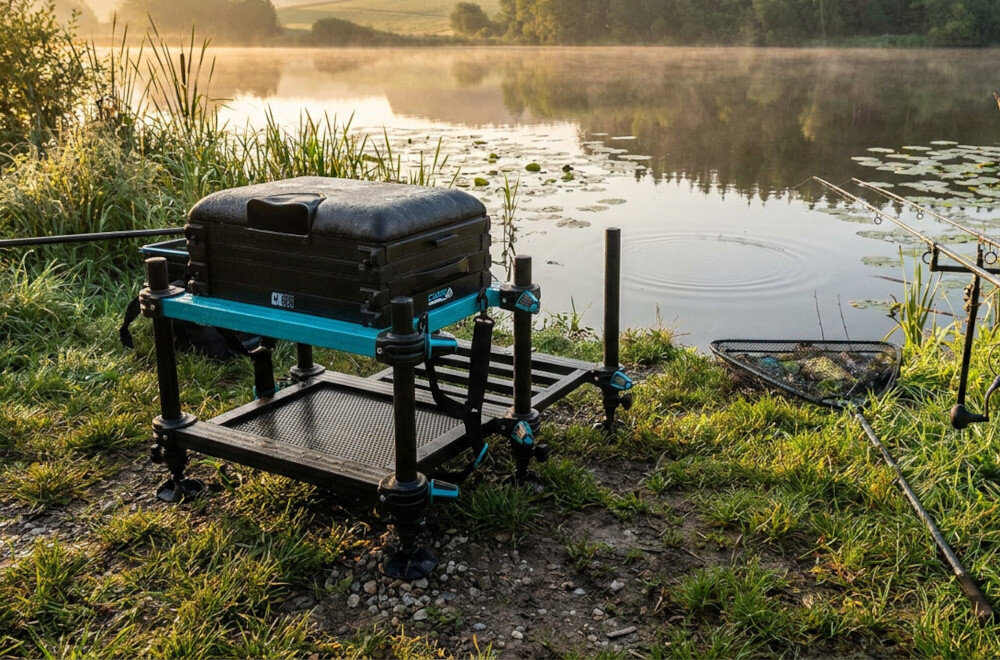 Siedzisko MIKADO Cage CX36 Pro IS15-TB006 siedzisko nad brzegiem jeziora Aluminiowa rama około 18 kg Wymiary po rozłożeniu wynoszą 62 x 60 x 77 cm po złożeniu 62 x 50 x 55 cm Pasek na ramię
