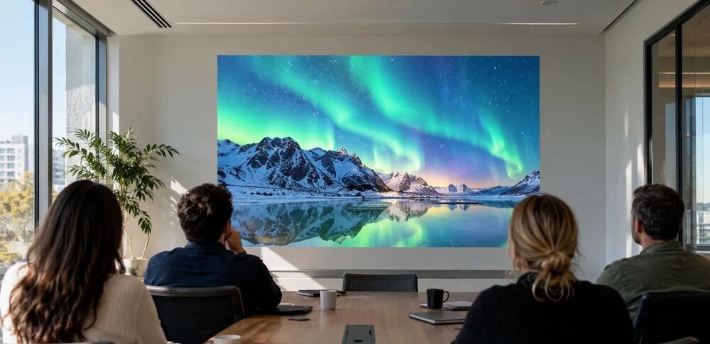 Projektor ACER Vero XL2521 DLP DarkChip 3 kontrast 50 000:1 DynamicBlack, Jasny obraz na ścianie w sali spotkań w ciągu dnia