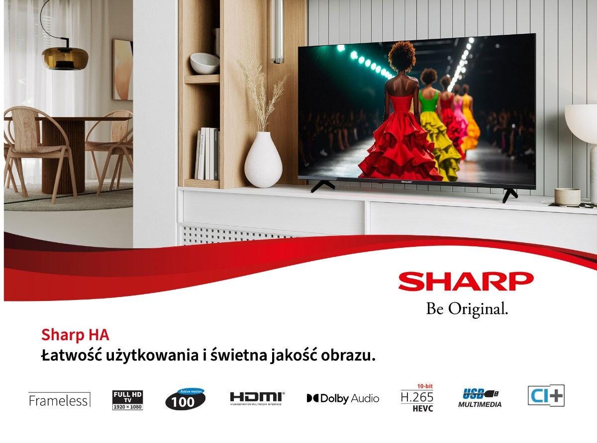 Telewizor SHARP 40HA1705E - Design i dobry obraz, telewizor stojący w salonie
