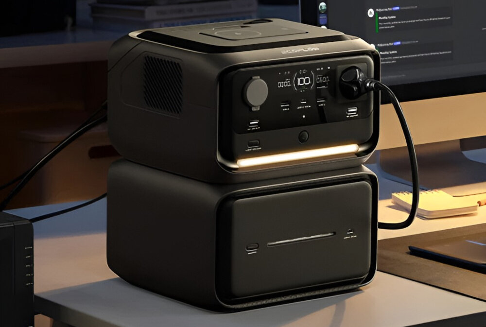 Stacja zasilania ECOFLOW River 3 Max Plus 858Wh Wireless pokój stacja stoi na biurku mobilne źródło energii zasilanie urządzeń