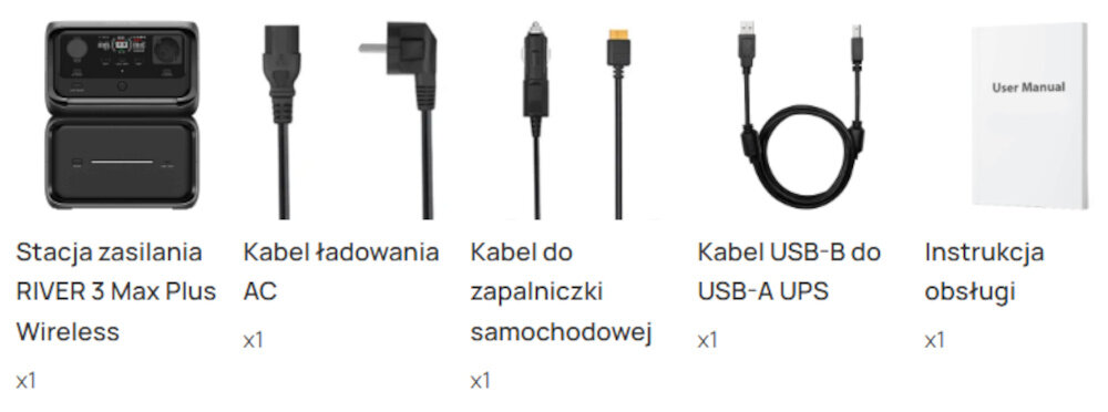 Stacja zasilania ECOFLOW River 3 Max Plus 858Wh Wireless zestaw na białym tle