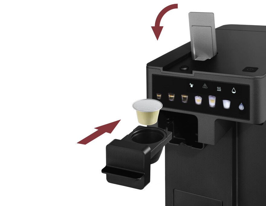 Ekspres CATLER ES 751 B Renzo Swoboda wyboru kawy obsługuje zarówno kawę mieloną, jak i kapsułki dopasownaie napój upodobania od szybkiego espresso po aromatyczne lungo