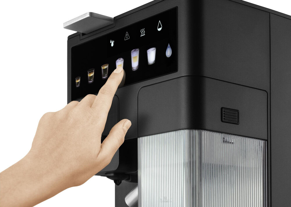 Ekspres CATLER ES 751 B Renzo Intuicyjna obsługa panelu Kolorowy ekran dotykowy ułatwienie wybrać wielkość filiżanki i dostosować ustawienia  kawa