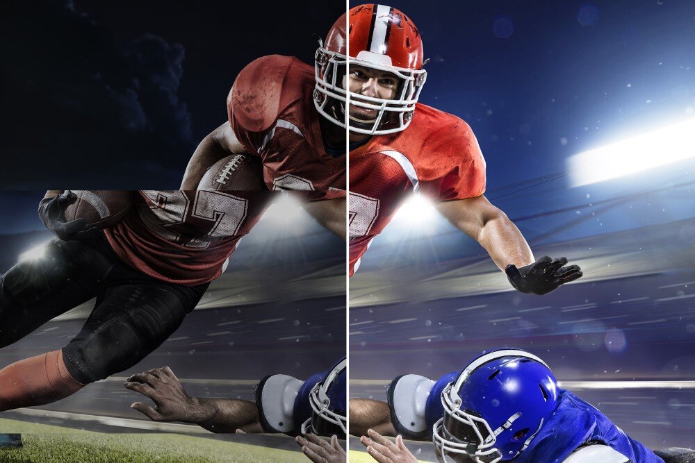 Monitor ACER Nitro XZ273U P2 Scena z meczu futbolu amerykańskiego podzielona na dwie części, synchronizacja, FreeSync