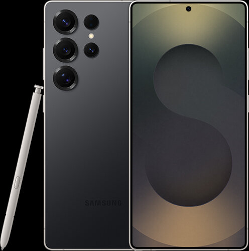 Na obrazie widoczny jest smartfon z dużym ekranem i czterema aparatami z tyłu. Obok urządzenia znajduje się rysik, a na obudowie widnieje napis \'SAMSUNG\'.