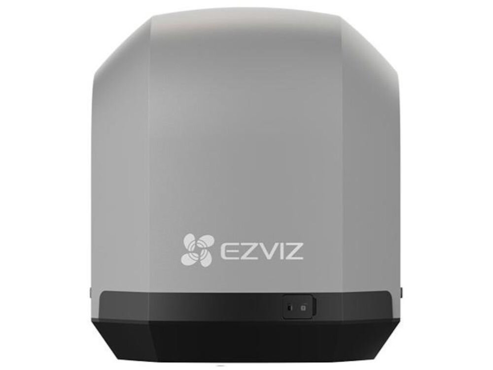 Szary napęd do bramy z logo \'EZVIZ\' na przedniej części. Urządzenie ma prosty, nowoczesny design z czarną podstawą.