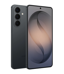 Smartfon z dużym ekranem, na którym widoczna jest abstrakcyjna grafika. Obok telefonu znajduje się jego tylna część z trzema aparatami i logo Samsung.