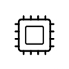 Ikona przedstawia czarny symbol mikroprocesora na białym tle.