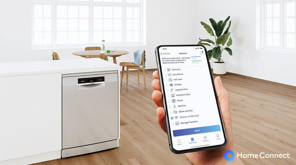 ZMYWARKA BOSCH SPS2HMI02E Zmywarka Bosch obsługiwana przez aplikację Home Connect na smartfonie. Umożliwia zdalne sterowanie programami Home Connect zdalne sterowanie zmywarką monitoring urządzenia aplikacja mobilna smart home