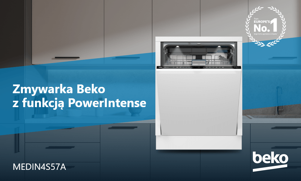 ZMYWARKA BEKO MEDIN4S57A Zmywarka Beko do zabudowy z funkcją PowerIntense. Na grafice widoczny jest model MEDIN4S57A