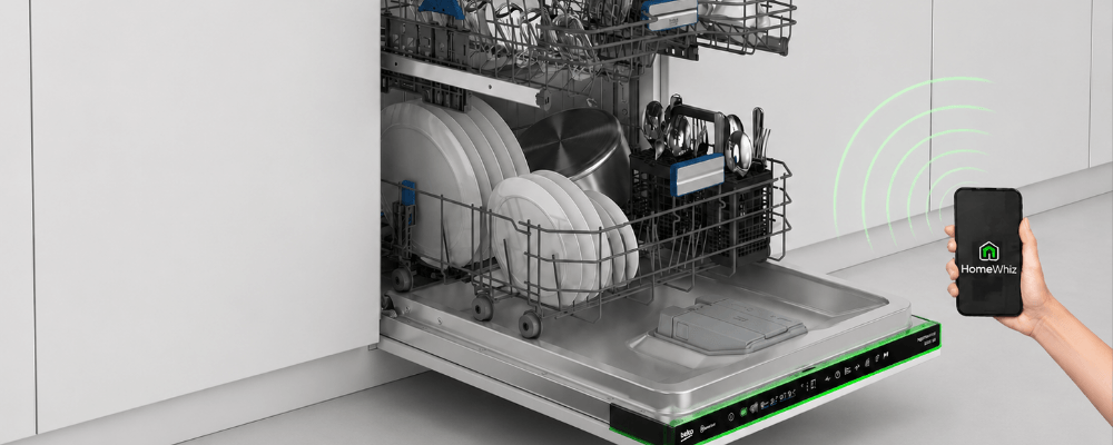 ZMYWARKA BEKO MEDIN4S57A Otwarta zmywarka Beko sterowana za pomocą aplikacji HomeWhiz na smartfonie. Umożliwia zdalną obsługę i monitorowanie pracy urządzenia HomeWhiz sterowanie smartfonem zdalna obsługa zmywarki powiadomienia mobilne