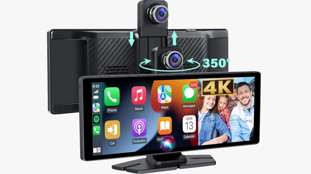 Tablet XENSO X10 szybki montaż Plug & Play kompatybilność z samochodami, tablet po skosie na białym tle