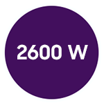 Fioletowe koło z białym napisem \'2600 W\'.