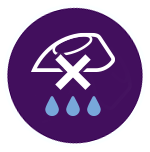 Fioletowa ikona z białym symbolem żelazka i krzyżykiem oraz trzema niebieskimi kroplami poniżej.